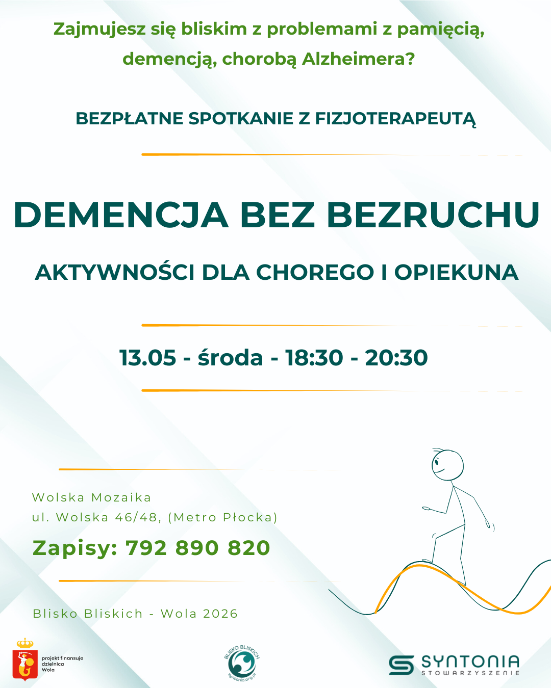 Zaproszenie na spotkanie z fizjoterapeutą na temat aktywności fizycznej w demencji