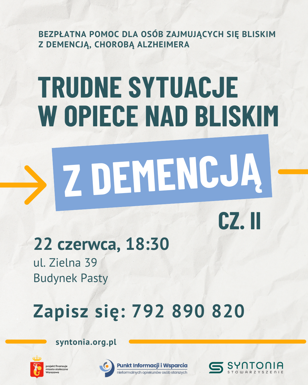 Zaproszenie na spotkanie na temat trudnych sytuacji w opiece nad bliskim z demencją - cz. II