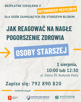 Zaproszenie na szkolenie z ratownikiem medycznym na temat udzielania pierwszej pomocy osobom starszym