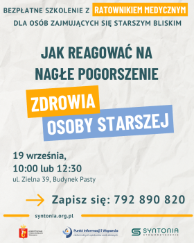 Zaproszenie na szkolenie z ratownikiem medycznym dla osób zajmujących się starszym bliskim