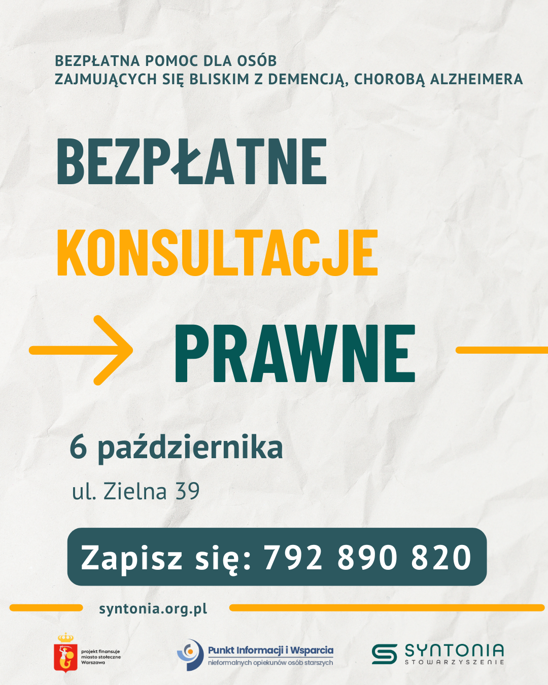 możliwość skorzystania z bezpłatnej pomocy prawnej dla opiekunów rodzinnych osób z demencją