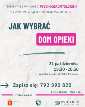 zaproszenie dla opiekunów rodzinnych na bezpłatne spotkanie odnośnie domu opieki dla bliskiego z demencją